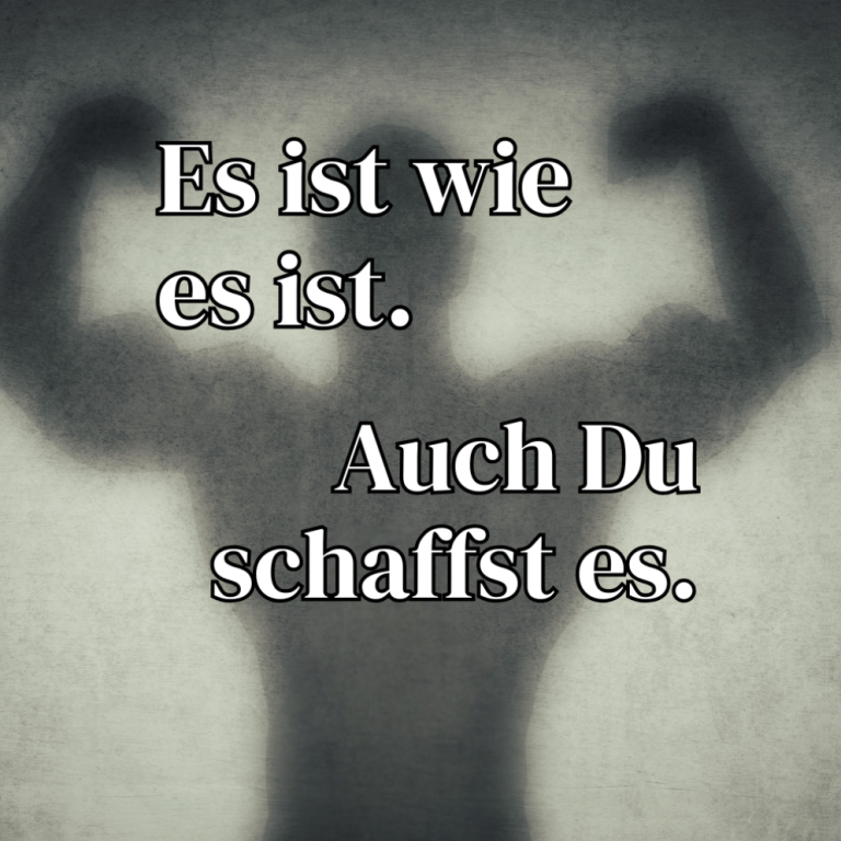 Silhouette eines muskulösen Mannes mit motivierendem Text darüber.